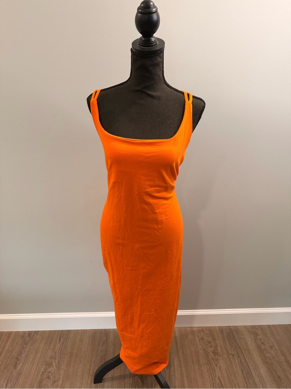 NWT Sleeveless Square-Neck Orange Bodycon Dress